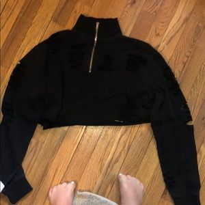 LF black half shirt/quarter zip with rips